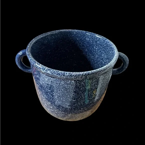 Blue Speckled Ceramic Planter with drain hole in bottom with stopper. (1-P) - Picture 2 of 7